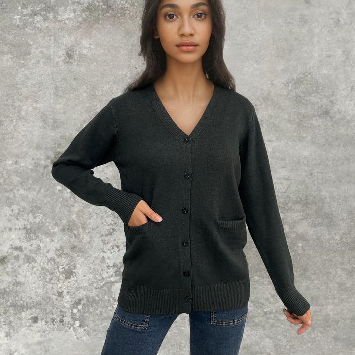 Damen weiche Strickjacke mit Taschen Drune