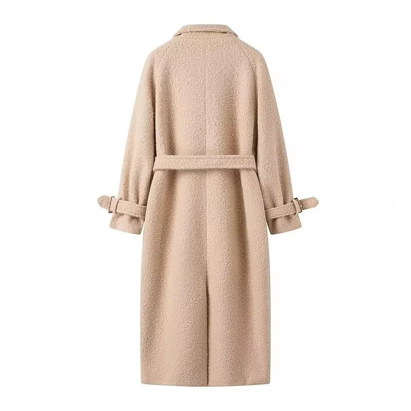 Damen nan luxuriöser Kuschel‑Wollmix‑Mantel mit taillierendem Gürtel und übergroßem Schalkragen Drune