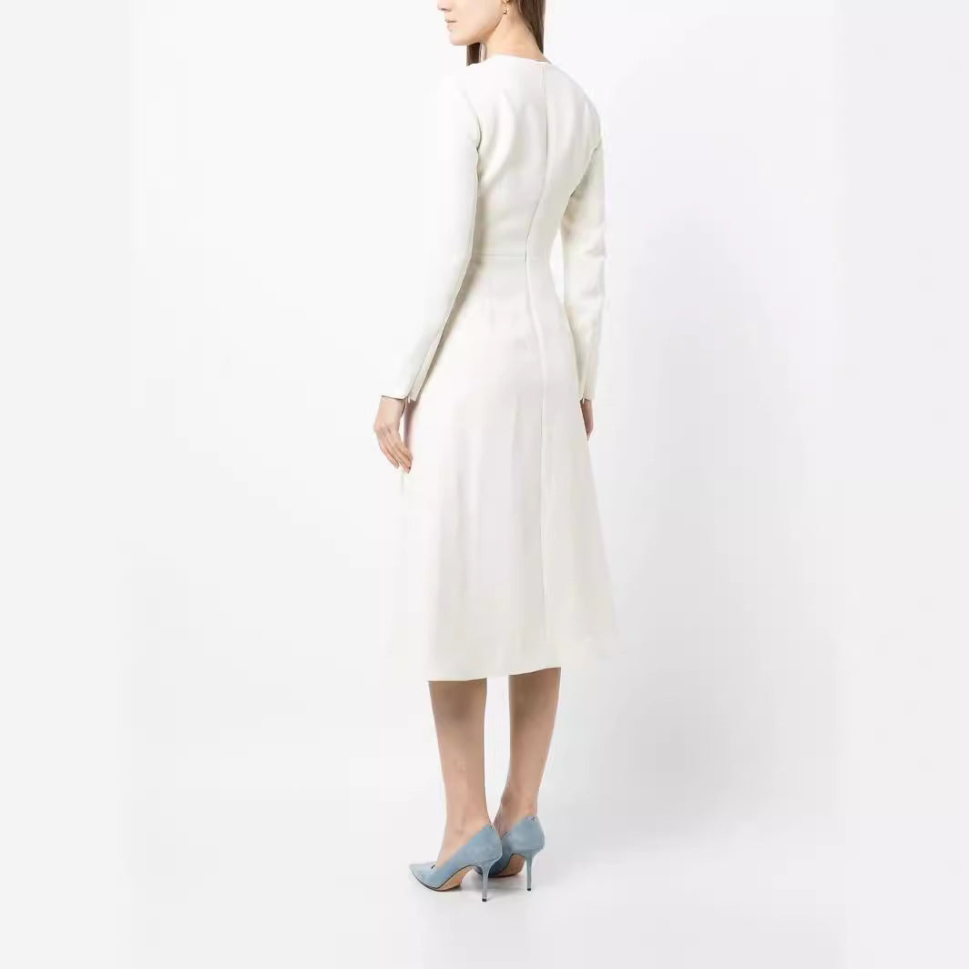 Damen Midikleid mit taillierter Drapierung und A-Linien Rock Drune