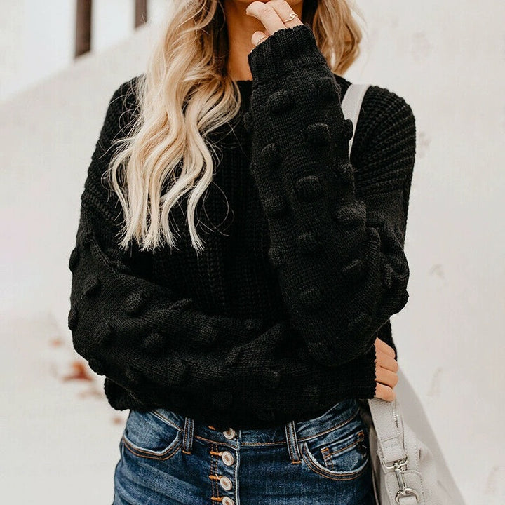 Damen lässiger Strickpullover mit voluminösen Ärmeln und strukturiertem Muster Drune