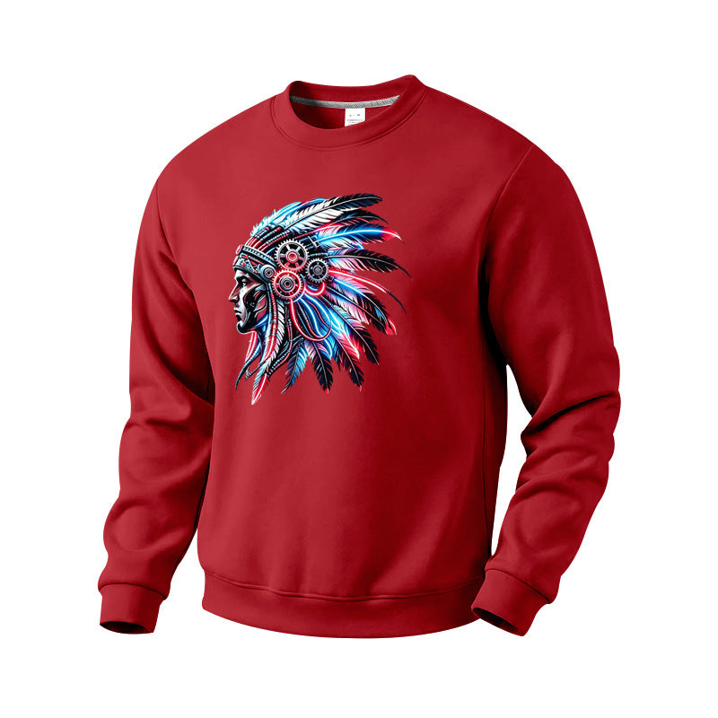 Herren Sweatshirt mit detailreichem Federschmuck-Print Drune