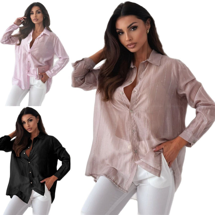 Damen elegante langärmlige Bluse mit feiner Struktur Drune