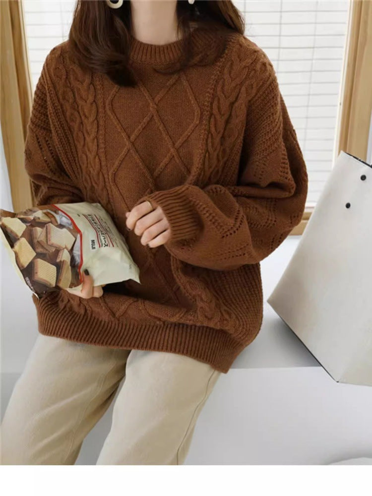 Damen Oversize Zopfmuster-Strickpullover mit Ajour‑Details und geripptem Saum Drune
