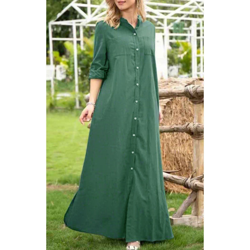 Damen Langarmhemdkleid mit Knopfdetails und raffiniertem Schnitt Drune
