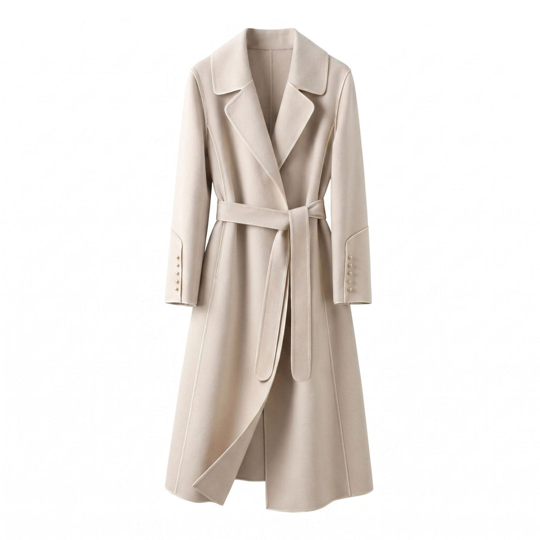 Damen Eleganter Wickelmantel mit Gürtel und hochwertigen Details Drune