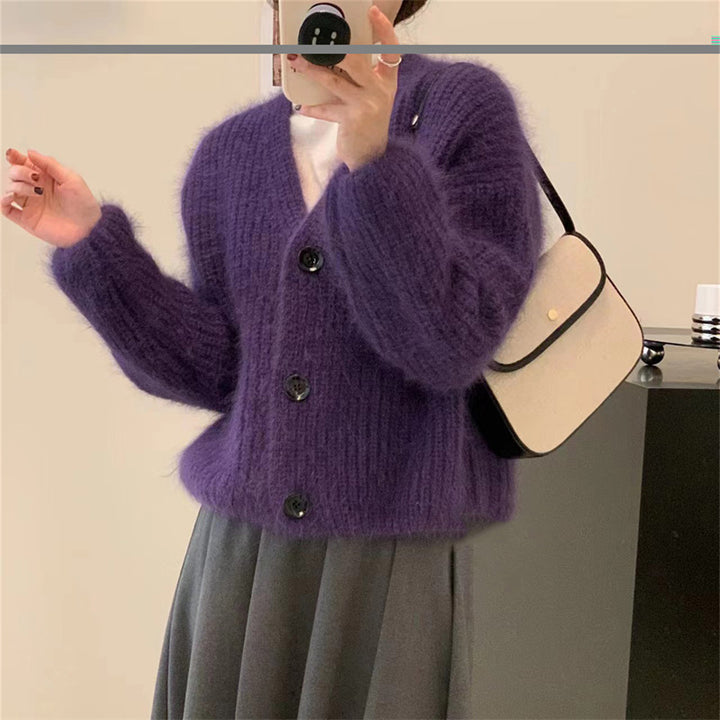 Damen Flauscher Strickjacke mit Knopf und lässigem Schnitt Drune