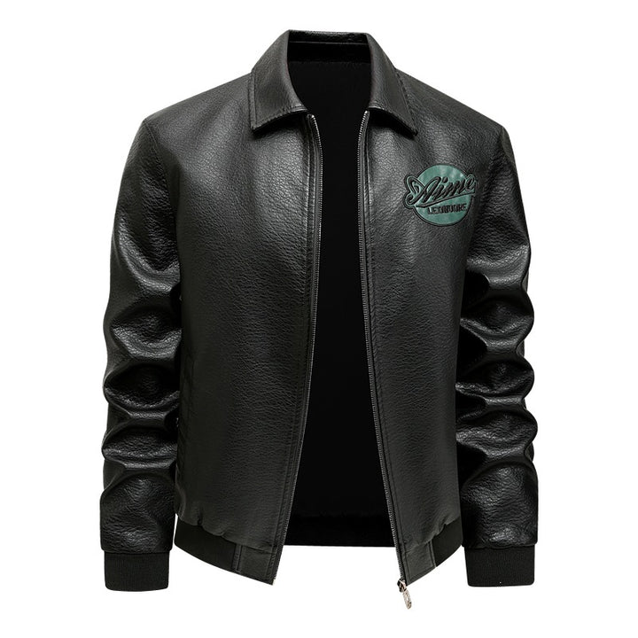 Herren Lässige Lederjacke mit Stickdetails Drune