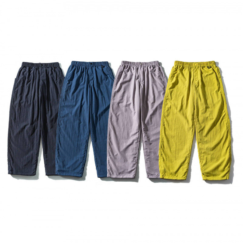 Unisex Weite Crinkle-Hose mit elastischem Tunnelzugbund, tiefem Schritt und Seitentaschen Drune
