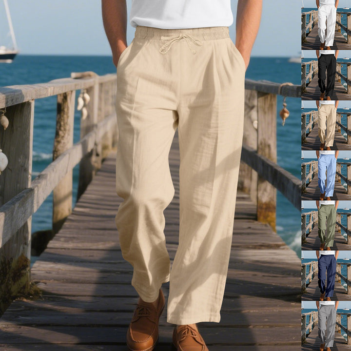 Herren nan strandtaugliche Leinen-Chino-Jogginghose mit Kordelzug und aufgerolltem Saum Drune