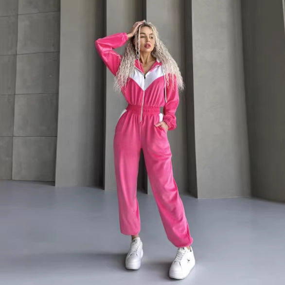 Damen Fleece-Sportanzug mit modernem Reißverschluss und elastischem Bund Drune