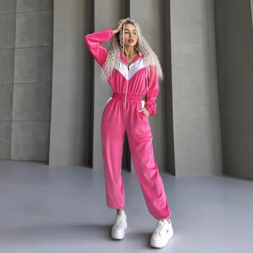 Damen Fleece-Sportanzug mit modernem Reißverschluss und elastischem Bund Drune