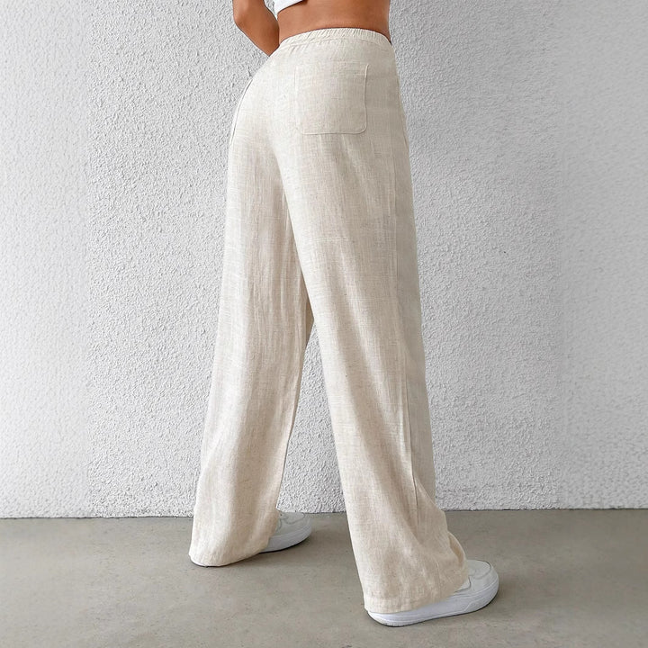 Damen Weit geschnittene Leinenhose mit elastischem Bund und praktischen Taschen Drune