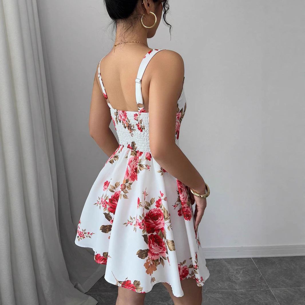 Damen Sommerliches Fit-and-Flare Kleid mit Blumenmuster Drune