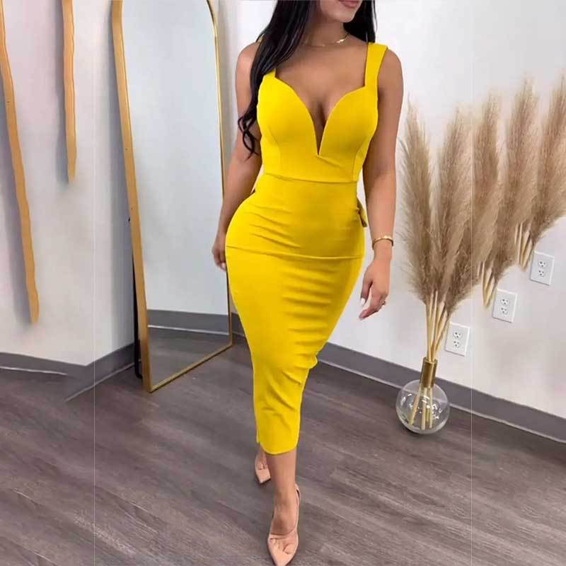 Damen Elegantes Abendkleid mit tiefem V-Ausschnitt und figurbetontem Schnitt Drune