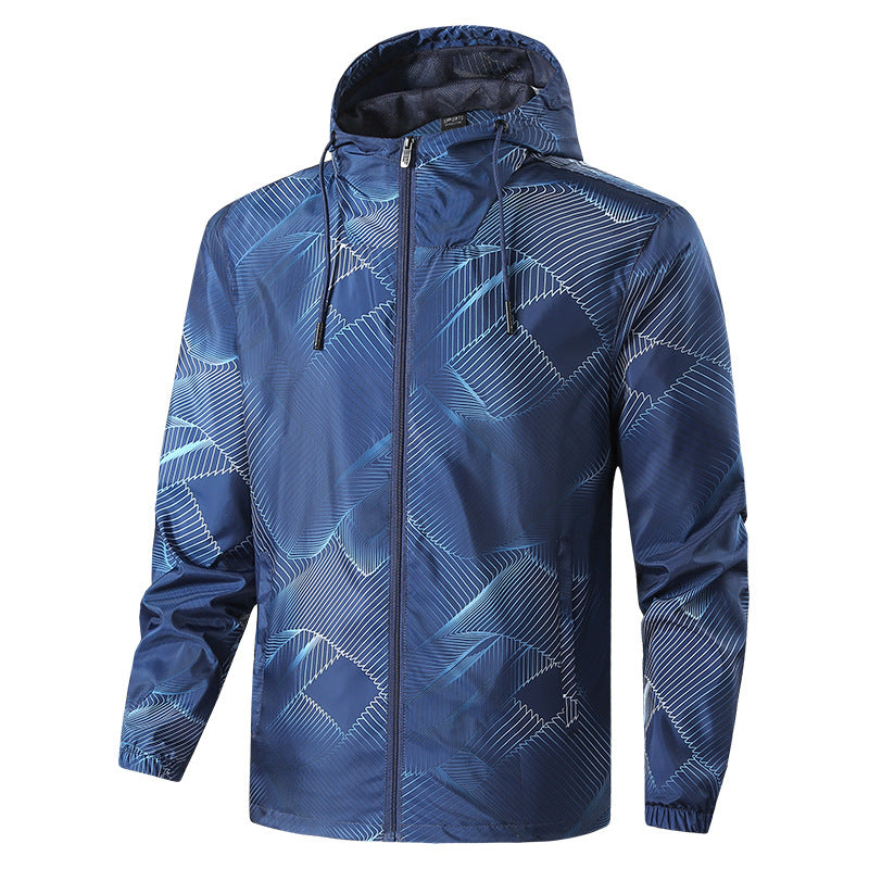 Herren Leichte Kapuzen-Windbreakerjacke mit grafischem Allover-Print und Packfunktion Drune