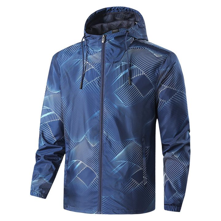 Herren Leichte Kapuzen-Windbreakerjacke mit grafischem Allover-Print und Packfunktion Drune