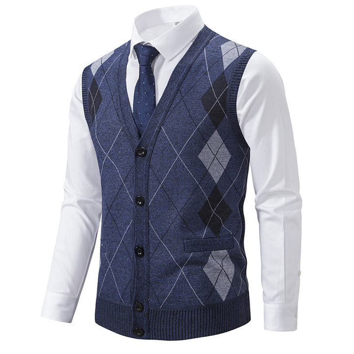 Herren elegante Strickjacke mit Rautenmuster und praktischen Taschen Drune