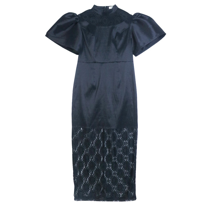 Damen Elegantes Maxikleid mit dekorativen Puffärmeln und romantischem Spitzenunterbau Drune