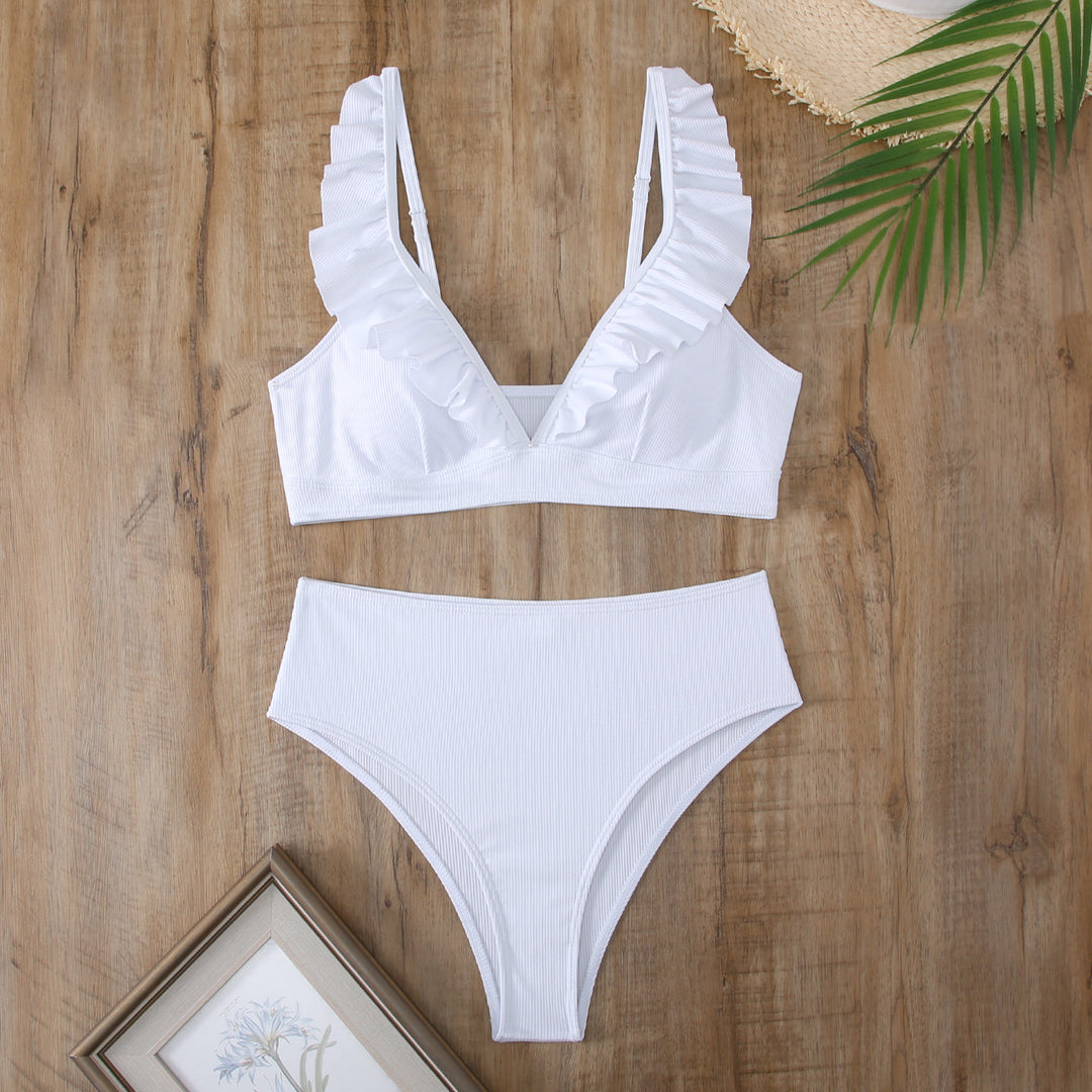Damen Bikini-Set mit voluminösen Rüschen und hohem Taillenbund Drune