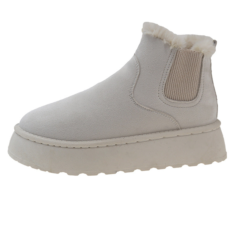 Damen Gefütterte Chelsea‑AnklDruneoots mit Faux‑Fur, elastischem Einsatz und Plateau‑Sohle Drune