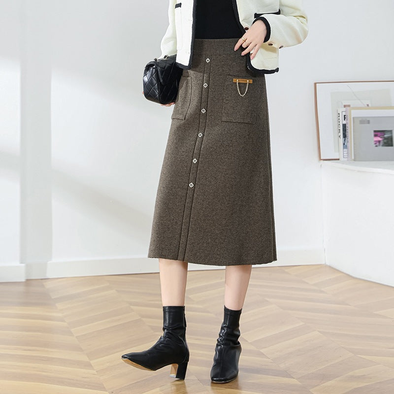 Damen Eleganter, gefütterter Knopf-Midirock Drune