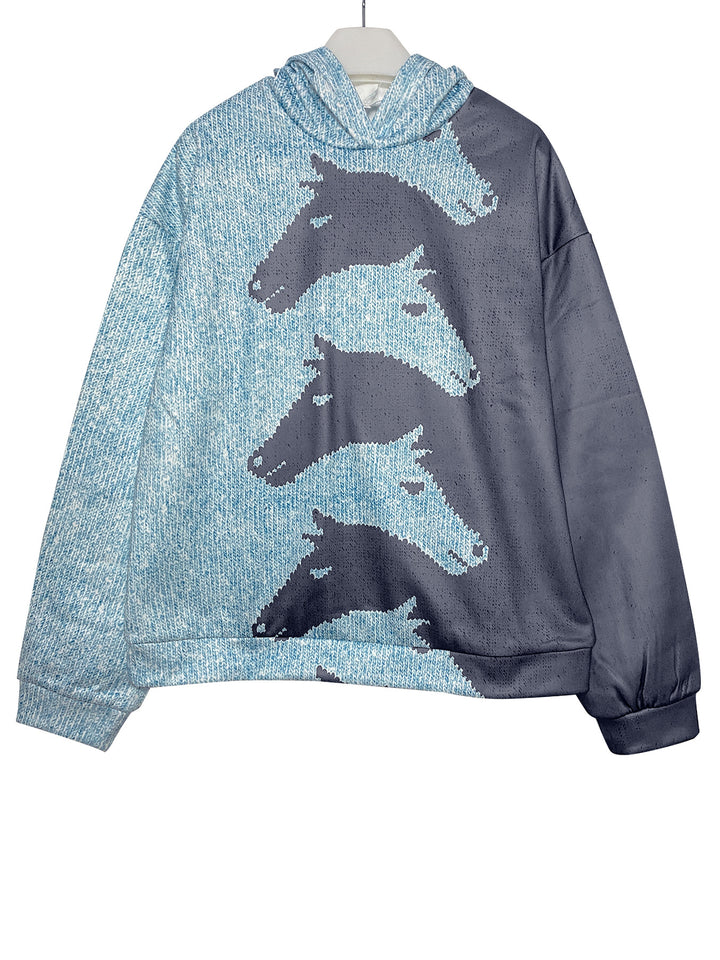 Damen Hoodie mit kreativem Pferdemuster und bequemer Passform Drune