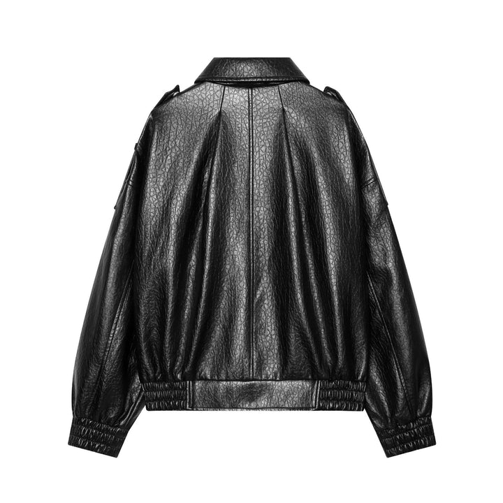 Damen Kurzes glänzendes Biker-Blouson aus veganer Lederoptik mit Ballonärmeln Drune