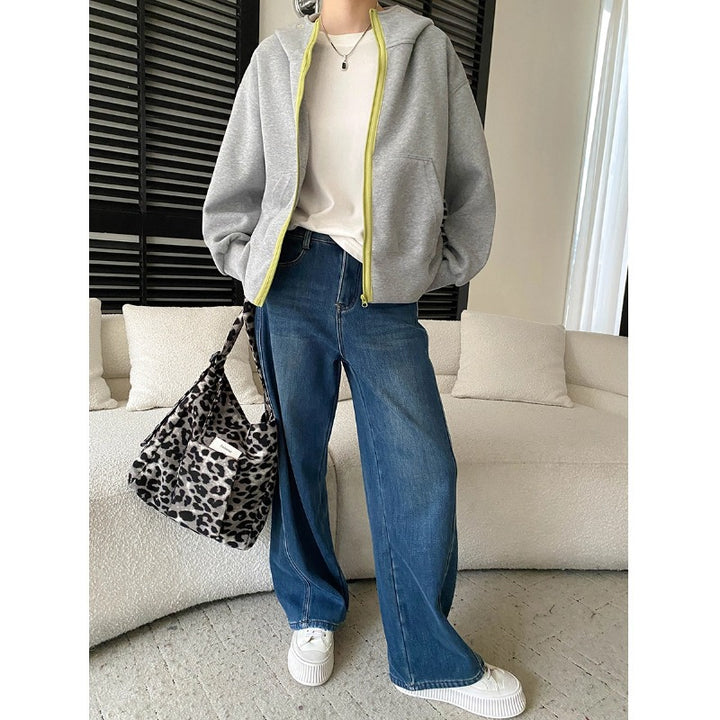 Damen lässige Kapuzenjacke mit kontrastierenden Reißverschluss und oversized Fit Drune