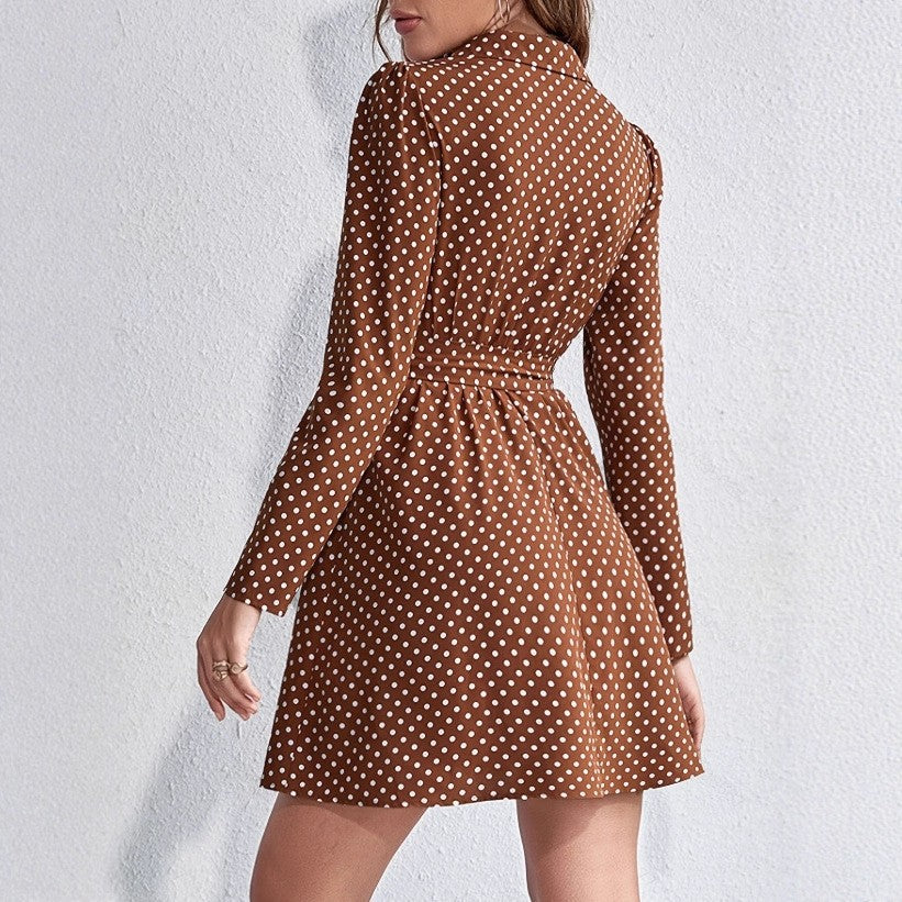 Damen Mini-Kleid mit gepunktetem Design und Gürtel Drune