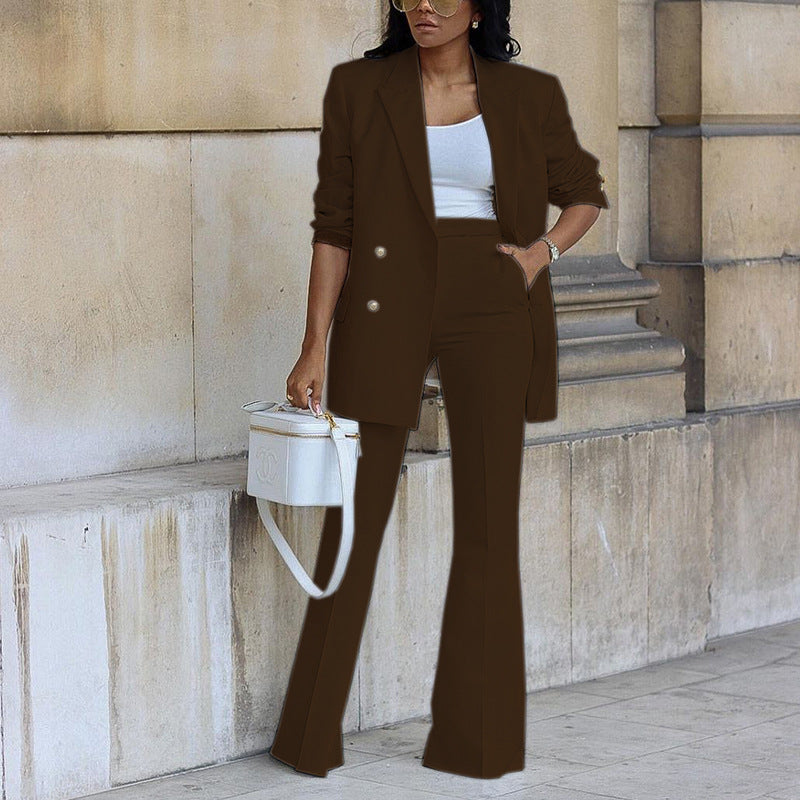 Damen Elegantes Zweiteiliges Anzug-Set mit weit geschnittenen Hosen und modischem Blazer Drune