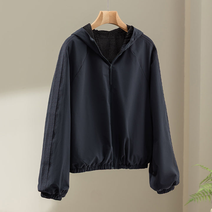 Damen Leichte Kapuzenjacke mit Kurzreißverschluss, Raglanärmeln und elastischem Saum Drune