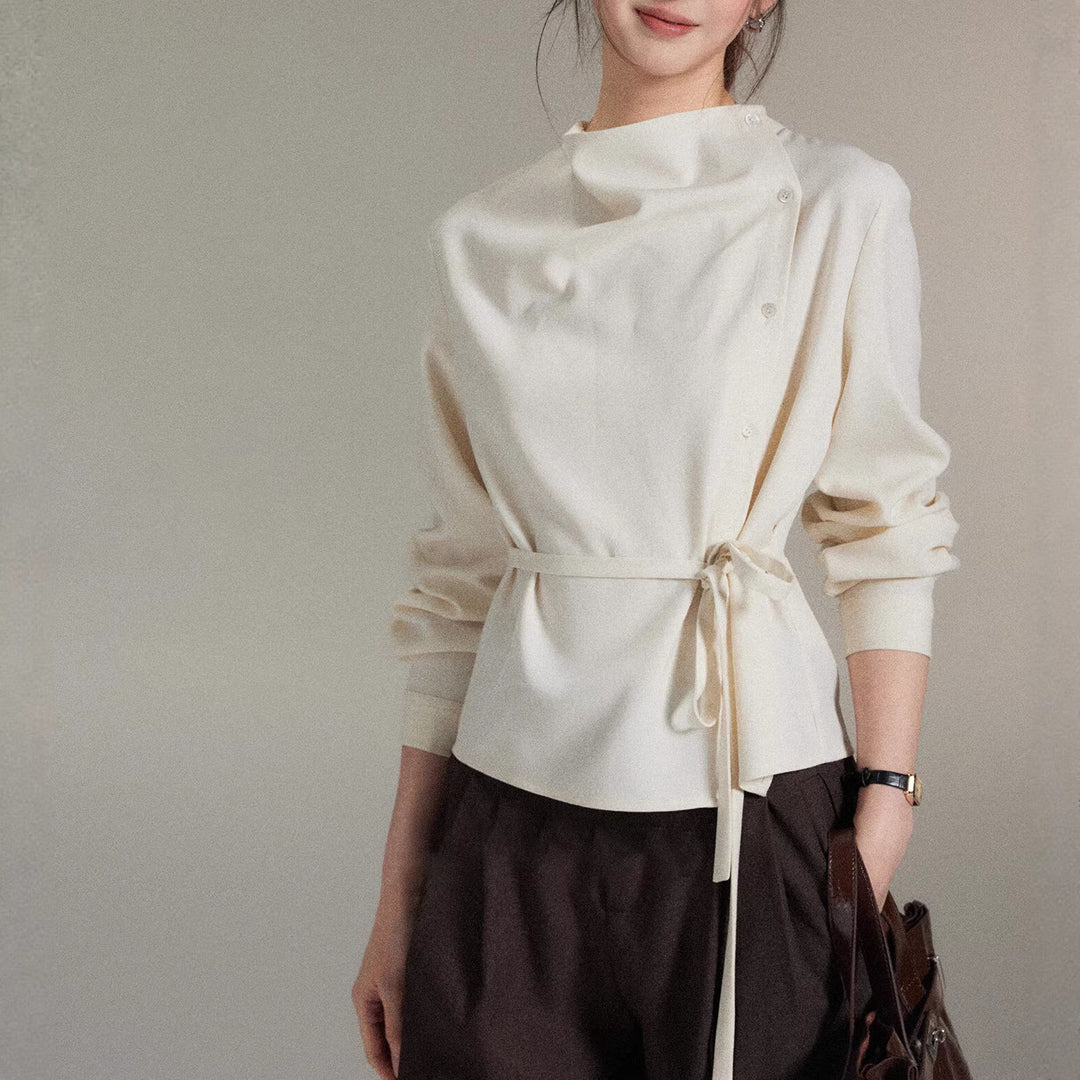 Damen Modische Bluse mit Wickel-Ausschnitt Drune