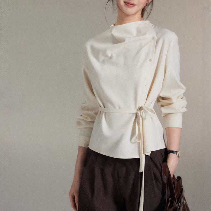 Damen Modische Bluse mit Wickel-Ausschnitt Drune