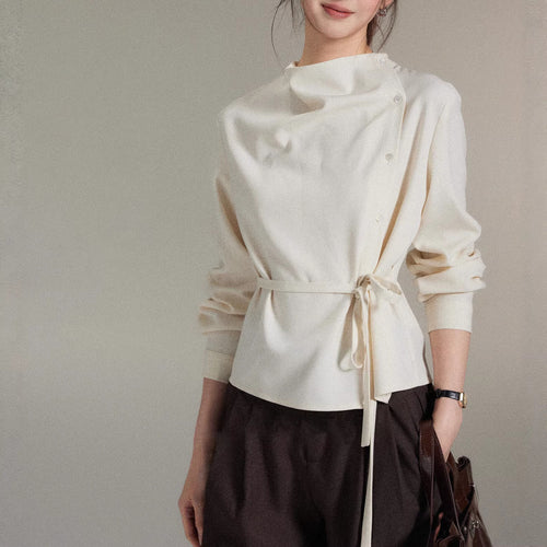 Damen Modische Bluse mit Wickel-Ausschnitt Drune