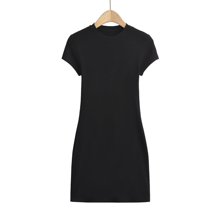 Damen figurbetontes T-Shirtkleid aus hochwertigem Stretchmaterial mit kurzem Arm Drune
