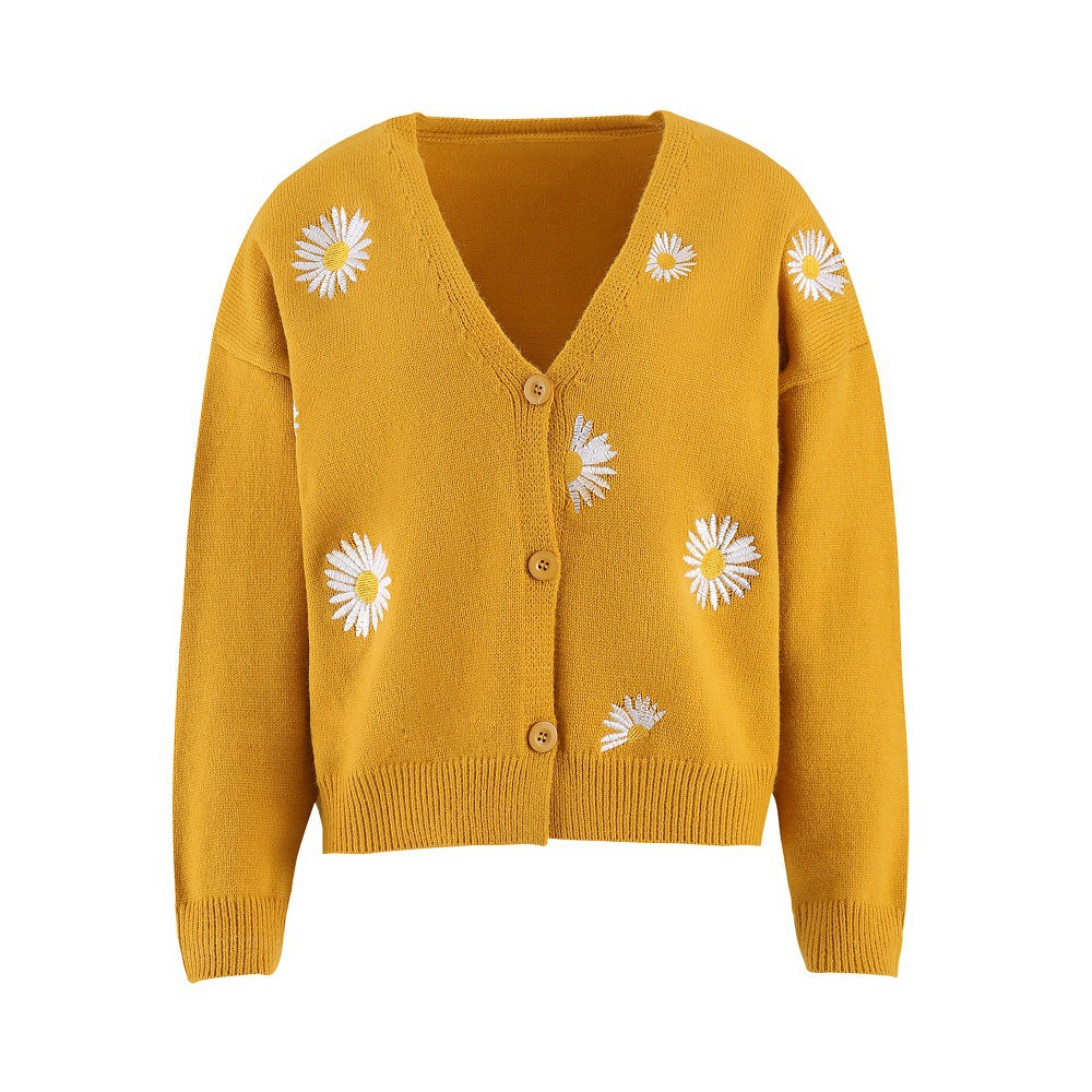 Damen Strickjacke mit floralem Muster und V-Ausschnitt Drune