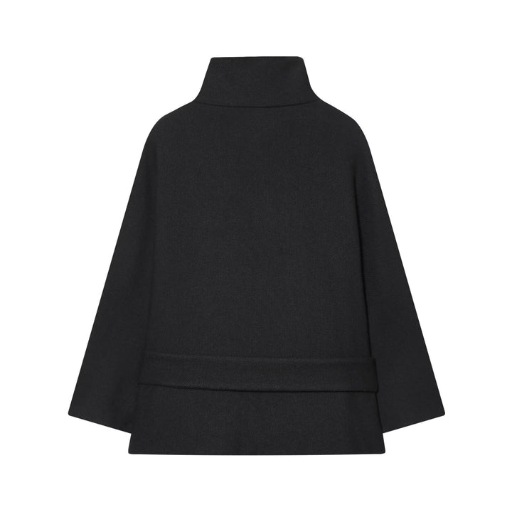 Damen Cape-Mantel mit Stehkragen, Bindegürtel und dekorativen Zierknöpfen Drune