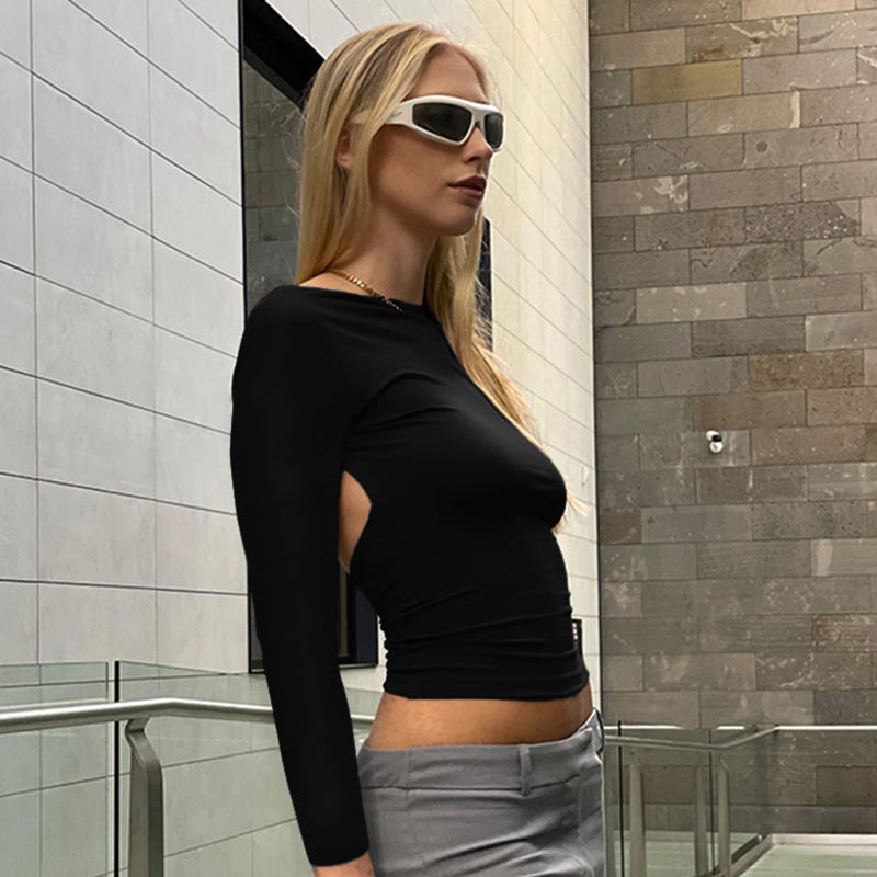 Damen figurbetontes Longsleeve-Oberteil mit offenem Rücken und elegantem Design Drune