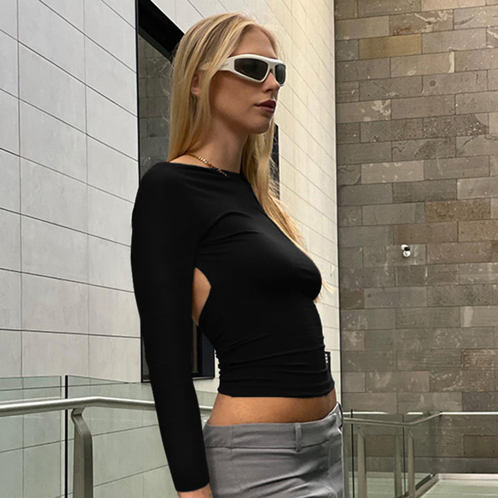 Damen figurbetontes Longsleeve-Oberteil mit offenem Rücken und elegantem Design Drune