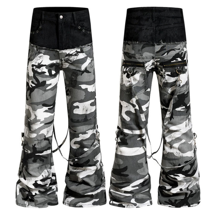 Damen Weite High‑Waist Cargohose im Camouflage‑Look mit Bondage‑Riemen Drune