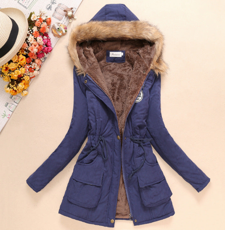 Damen nan gefütterter Parka mit Kunstfellkapuze, Teddyfutter und Taillen-Kordelzug Drune