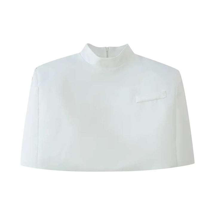 Damen nan kurzes Capelet-Top mit Stehkragen, verdecktem Rückenreißverschluss und minimalistischer Brustleiste Drune