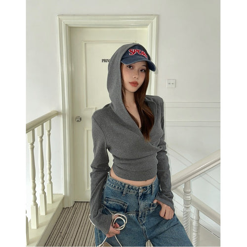 Damen modisches Langarm-Crop-Hoodie Drune