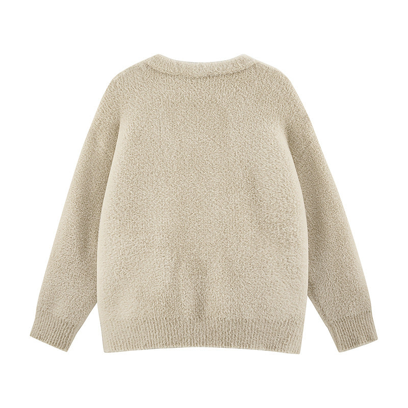 Damen Oversize Teddy-Strickcardigan mit V‑Ausschnitt und Holzknöpfen Drune