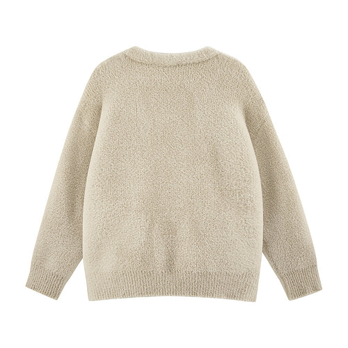 Damen Oversize Teddy-Strickcardigan mit V‑Ausschnitt und Holzknöpfen Drune