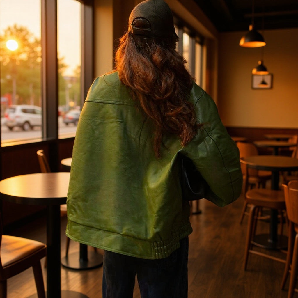 Damen Lässige Kunstlederjacke mit praktischen Taschen und modernem Design Drune
