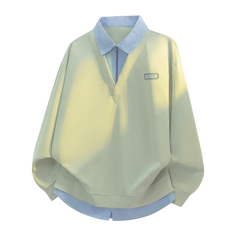 Unisex Lagenlook Sweatshirt mit Hemdkragen und V-Ausschnitt Drune