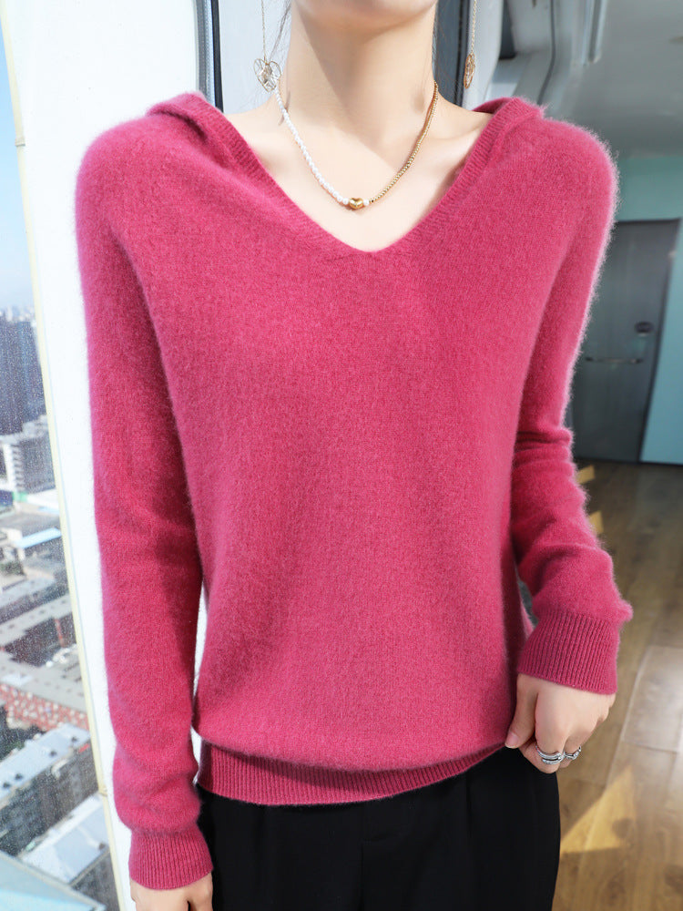 Damen Kuscheliger Kapuzenpullover im Angora‑Look mit feinem Rippbund Drune