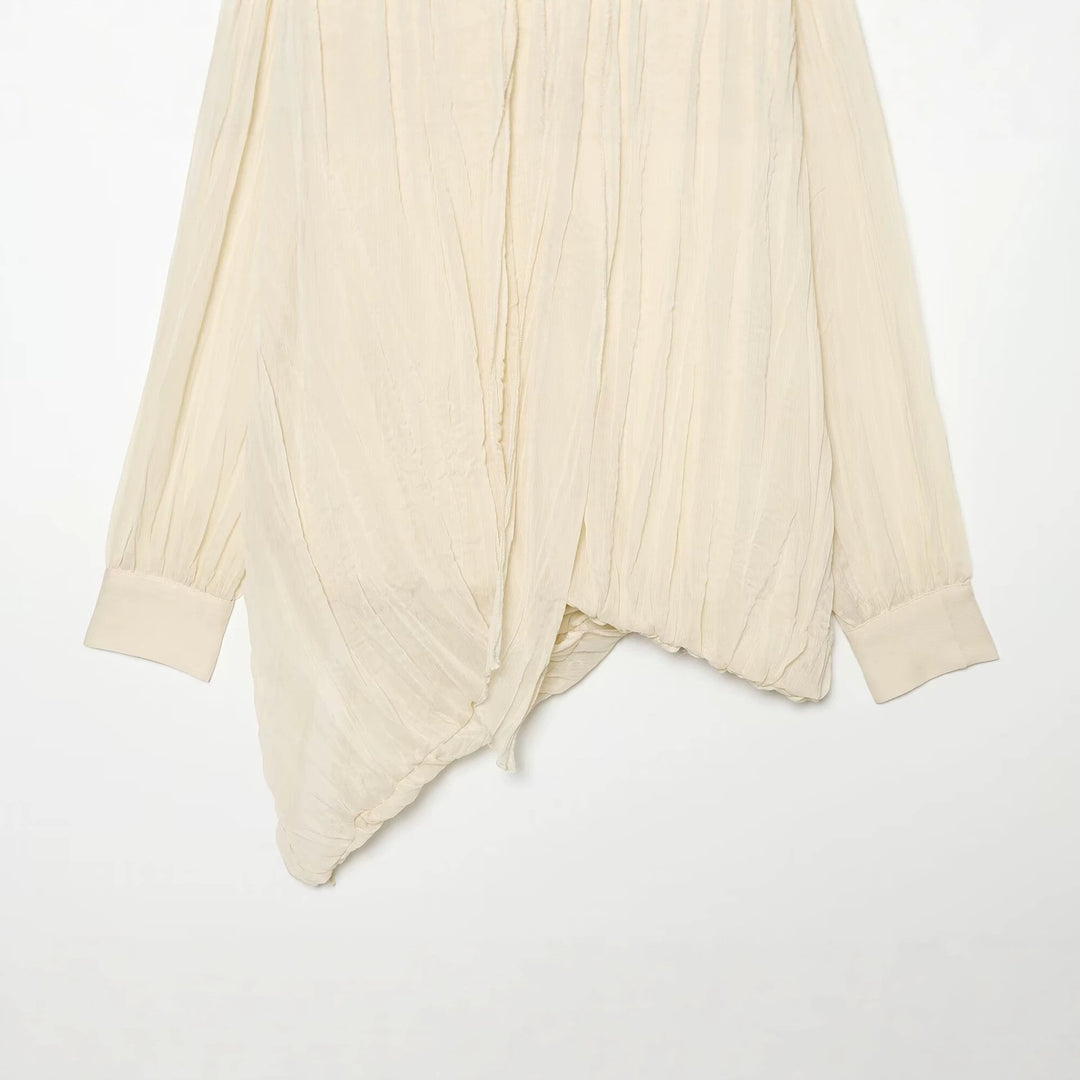 Damen Geraffte Crinkle-Bluse mit Schlauchkragen, Ballonärmeln und gedrehtem Saum Drune