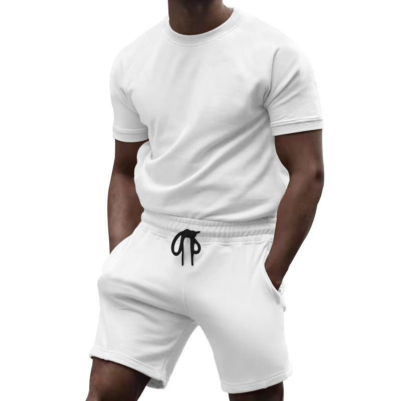 Herren nan kurzärmeliges Sweat-Set aus weichem Sweatstoff mit Rundhalsshirt und Kordelzug-Shorts Drune